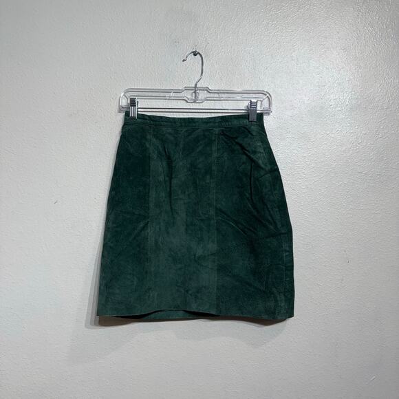 Ivy Club Classics Green Suede Leather Vintage Mini Skirt Sz 6 - Picture 1 of 9